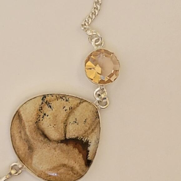 Sterling Silver Picture Jasper & Citrine Necklace, 18 Handmade Gemstone Jewelry - Picture 3 of 10